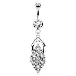 Piercing nombril multistrass rectangulaire transparent (D108)
