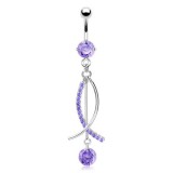 Piercing nombril cercle pendant lilas (D40)