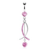 Piercing nombril cercle pendant rose (D40)