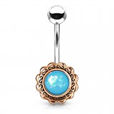 Piercing nombril plaqué-or 91 - Vintage gem bleu-clair paillettes
