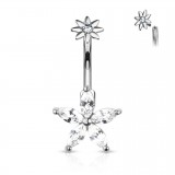 Piercing nombril fleur 24 - Gris cristaux transparents