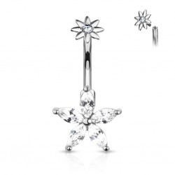 Piercing nombril fleur 24 - Gris cristaux transparents