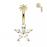 Piercing nombril fleur 24 - Jaune cristaux transparents