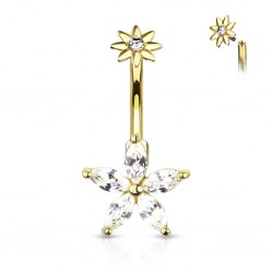 Piercing nombril fleur 24 - Jaune cristaux transparents