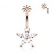 Piercing nombril fleur 24 - Rose cristaux transparents