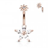 Piercing nombril fleur 24 - Rose cristaux transparents