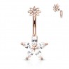 Piercing nombril fleur 24 - Rose cristaux transparents