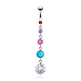 Piercing nombril cascade de zircones multicolores (D64)