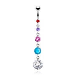 Piercing nombril cascade de zircones multicolores (D64)