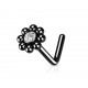 Piercing nez courbé 0.8mm 17 - Noir fleur strass et billes A