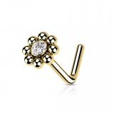 Piercing nez courbé 0.8mm 17 - Jaune fleur strass et billes A