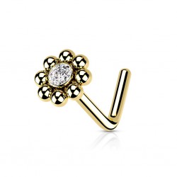 Piercing nez courbé 0.8mm 17 - Jaune fleur strass et billes A