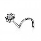 Piercing nez courbé 0.8mm 18 - Gris fleur strass et billes B