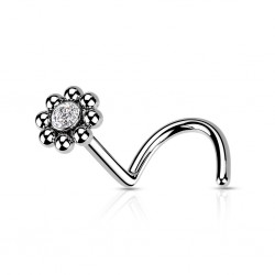 Piercing nez courbé 0.8mm 18 - Gris fleur strass et billes B