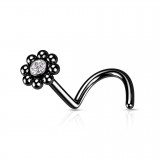 Piercing nez courbé 0.8mm 18 - Noir fleur strass et billes B