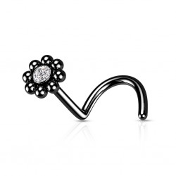 Piercing nez courbé 0.8mm 18 - Noir fleur strass et billes B