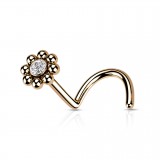 Piercing nez courbé 0.8mm 18 - Rose fleur strass et billes B