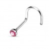 Piercing nez courbé 0.8 ou 1mm 10 - Strass rose