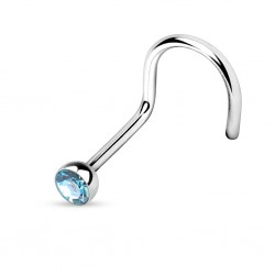 Piercing nez courbé 0.8 ou 1mm 10 - Strass bleu-clair