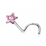 Piercing nez courbé 0.8 ou 1mm 22 - Cristal étoile rose