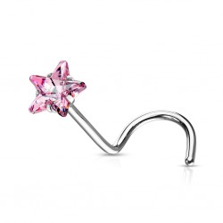 Piercing nez courbé 0.8 ou 1mm 22 - Cristal étoile rose