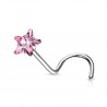 Piercing nez courbé 0.8 mm 22 - Cristal étoile rose