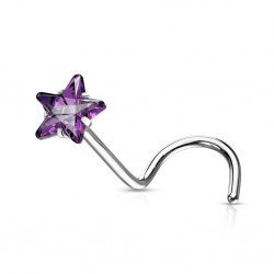 Piercing nez courbé 0.8 ou 1mm 22 - Cristal étoile lilas
