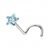 Piercing nez courbé 0.8 ou 1mm 22 - Cristal étoile bleu-clair