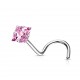 Piercing nez courbé 0.8 ou 1mm 20 - Cristal carré rose