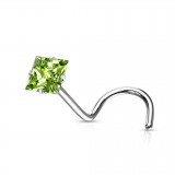 Piercing nez courbé 0.8 ou 1mm 20 - Cristal carré vert-pomme