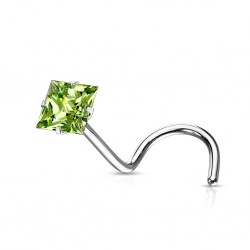 Piercing nez courbé 0.8 ou 1mm 20 - Cristal carré vert-pomme