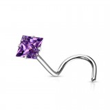 Piercing nez courbé 0.8 ou 1mm 20 - Cristal carré lilas