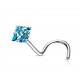 Piercing nez courbé 0.8 ou 1mm 20 - Cristal carré bleu-clair