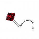 Piercing nez courbé 0.8 ou 1mm 20 - Cristal carré rouge