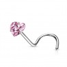 Piercing nez courbé 0.8 ou 1mm 19 - Cristal coeur rose