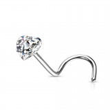 Piercing nez courbé 0.8 ou 1mm 19 - Cristal coeur transparent