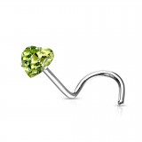 Piercing nez courbé 0.8 ou 1mm 19 - Cristal coeur vert-pomme