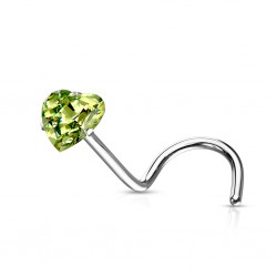 Piercing nez courbé 0.8 ou 1mm 19 - Cristal coeur vert-pomme