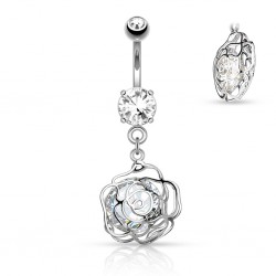 Piercing nombril fleur 06 - Creux gris zircone rond