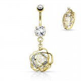 Piercing nombril fleur 06 - Creux jaune zircone rond