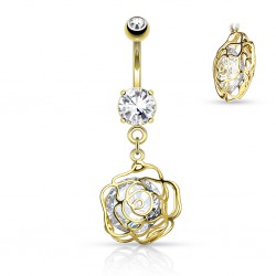 Piercing nombril fleur 06 - Creux jaune zircone rond