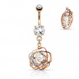 Piercing nombril fleur 06 - Creux rose zircone rond