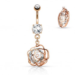Piercing nombril fleur 06 - Creux rose zircone rond