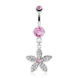 Piercing nombril fleur 41 - Zircone rose multistrass