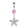 Piercing nombril fleur 41 - Zircone rose multistrass