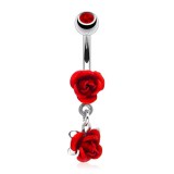 Piercing nombril fleur 16 - Deux roses rouges