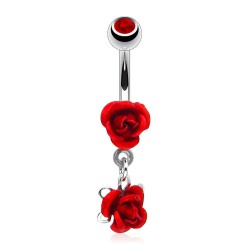 Piercing nombril fleur 16 - Deux roses rouges