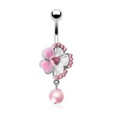 Piercing nombril fleur 03 - Hibiscus et perle rose