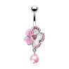 Piercing nombril fleur 03 - Hibiscus et perle rose