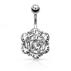 Piercing nombril fleur 12 - Gris cristal transparent